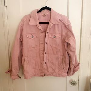 Pastel pink oversized denim trucker jacket